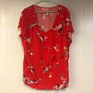 EVRI Women's Red Floral Top Short Sleeve XXL Lightweight